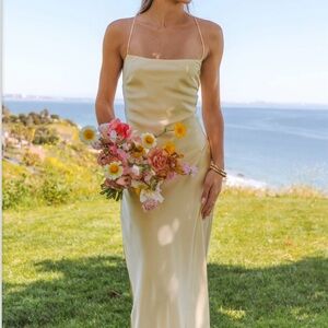 Show Me Your Mumu Dani Slip Dress - Medium- Pale Yellow Luxe Satin